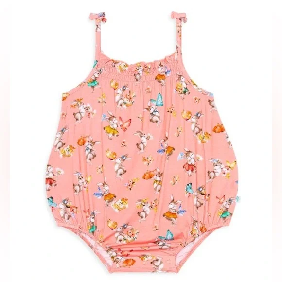 NWT Posh Peanut Betty Spaghetti Strap Bubble Romper 3-6M Bunny Rabbit - Picture 2 of 5